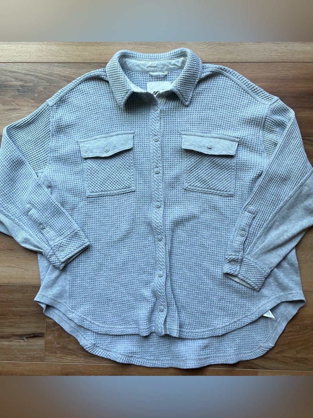 Aerie lumberjane waffle knit gray button front boho oversized shirt small